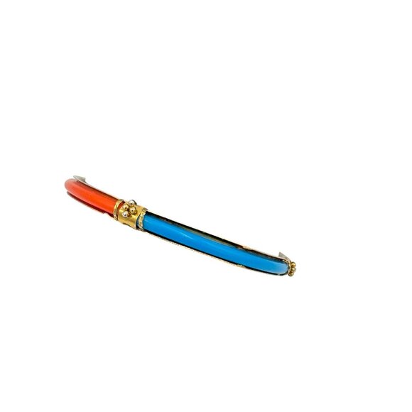 Enamel Gold-Tone Bangle Bracelet With Orange & Blue Inlay Accent - Picture 2 of 5